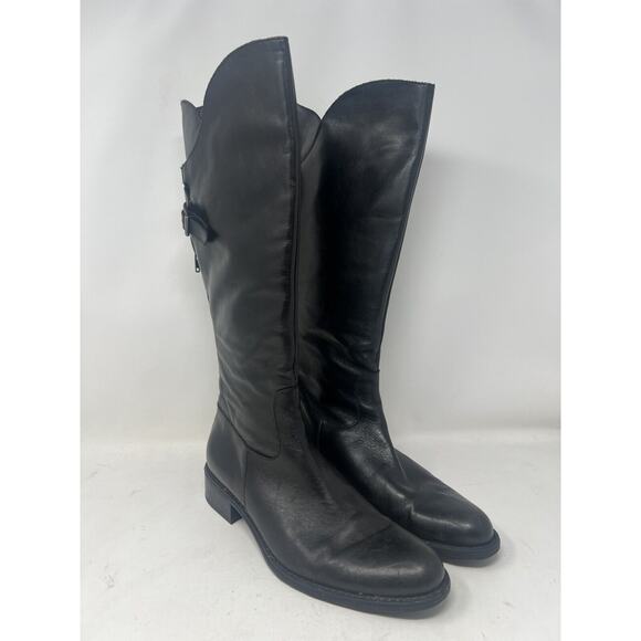 Sundance Womens Philippa Boots‎ Black Size 39 Leather Knee High Buckle Back Zip - Picture 1 of 12